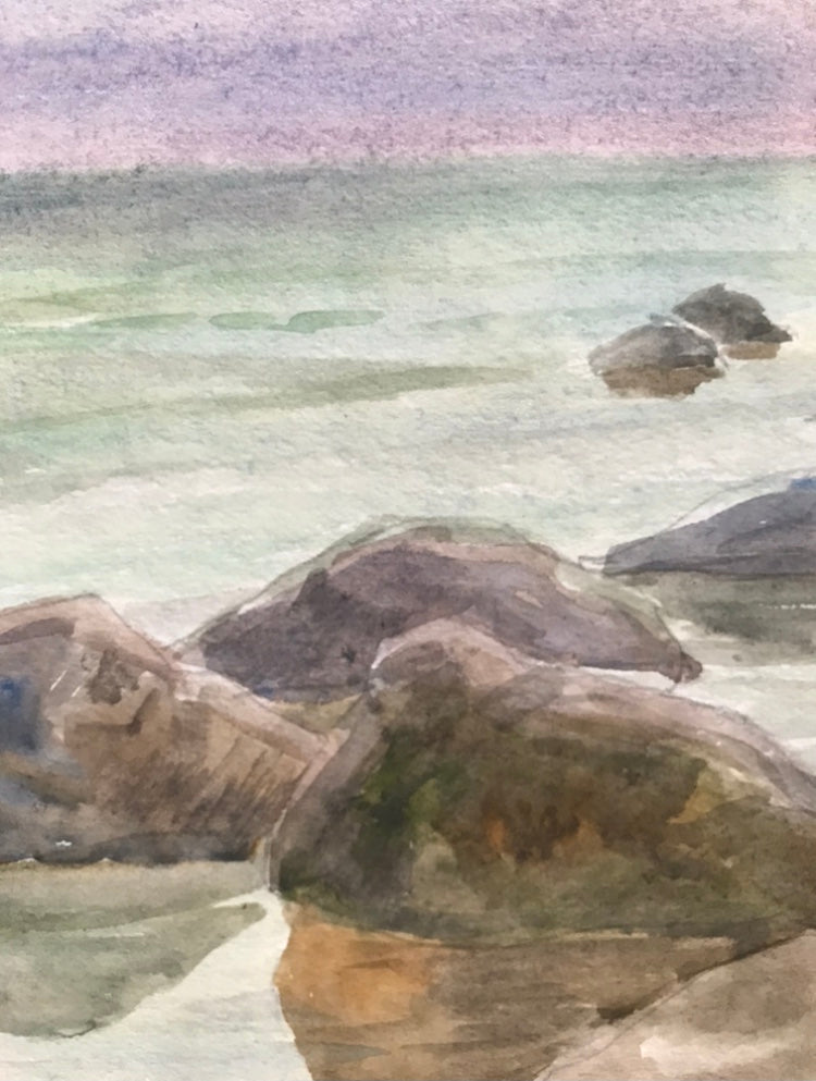 Watercolor painting Sea shore Unknown artist