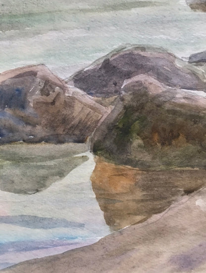 Watercolor painting Sea shore Unknown artist