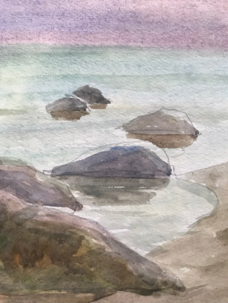 Watercolor painting Sea shore Unknown artist