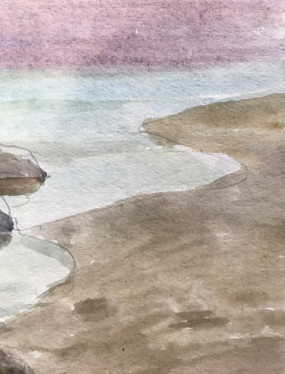 Watercolor painting Sea shore Unknown artist