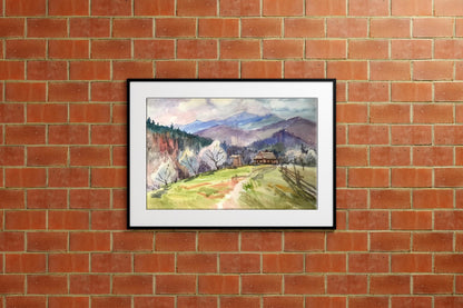 Watercolor painting House in the mountains Unknown artist