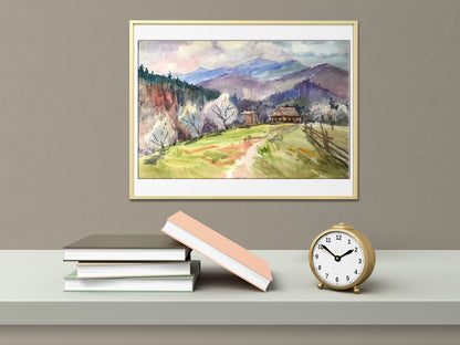 Watercolor painting House in the mountains Unknown artist