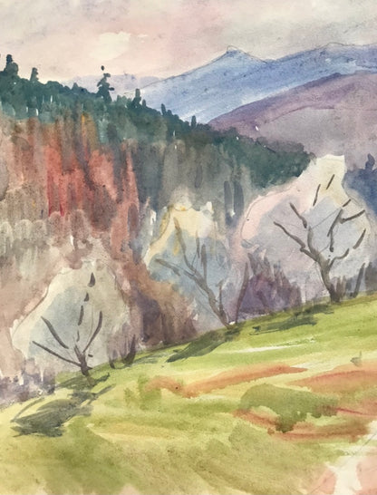 Watercolor painting House in the mountains Unknown artist