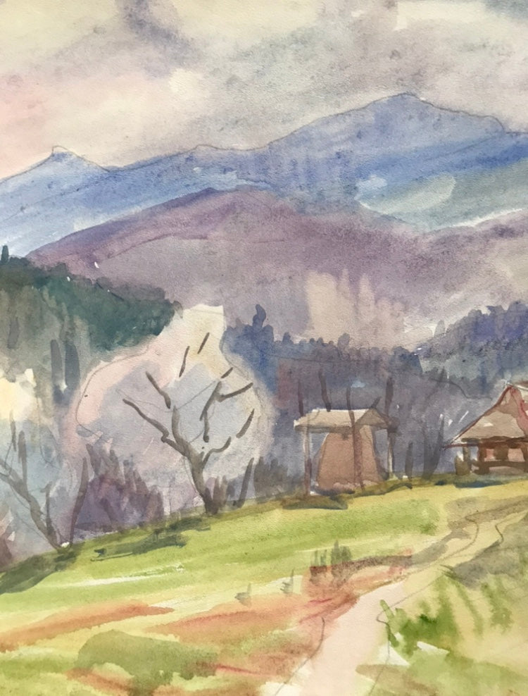 Watercolor painting House in the mountains Unknown artist