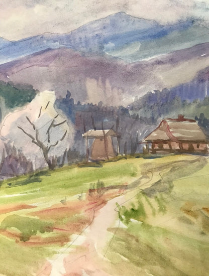 Watercolor painting House in the mountains Unknown artist