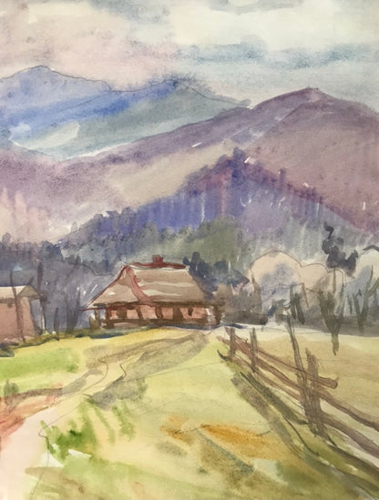 Watercolor painting House in the mountains Unknown artist