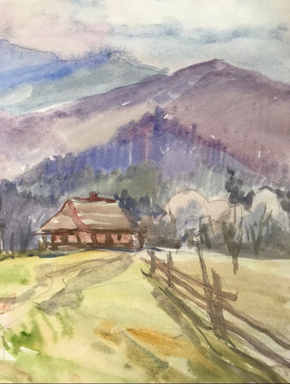 Watercolor painting House in the mountains Unknown artist