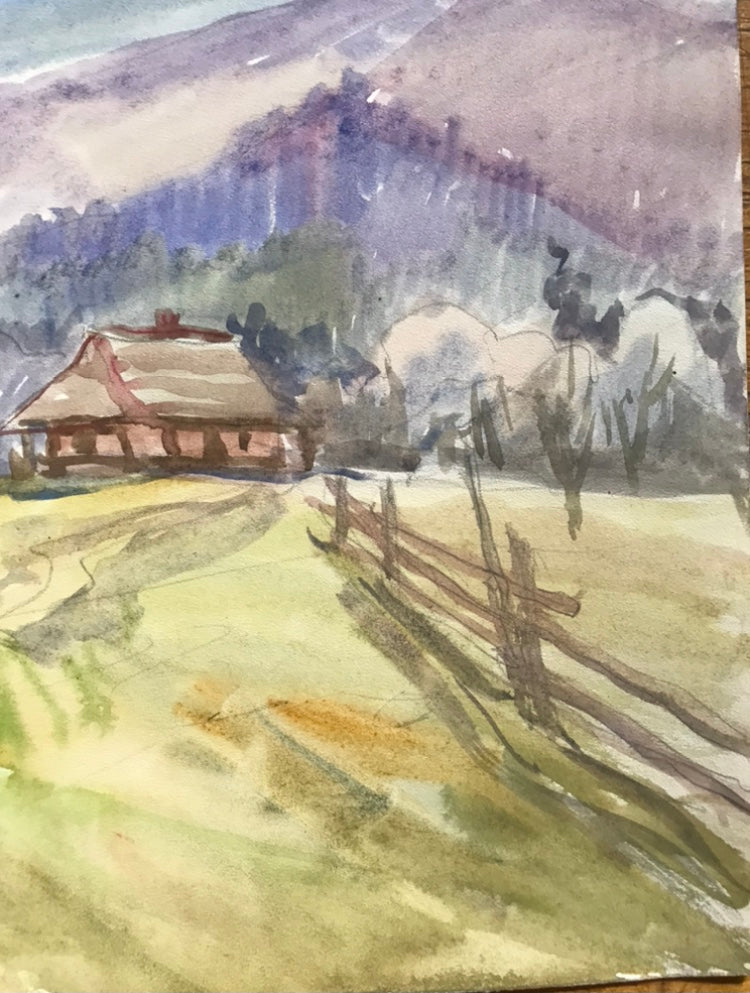 Watercolor painting House in the mountains Unknown artist