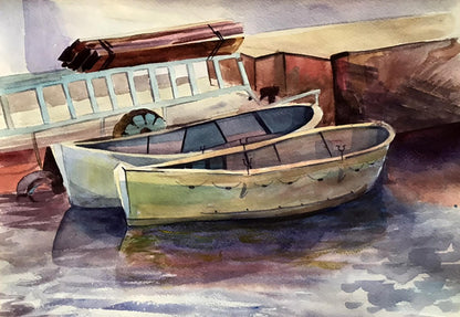 Watercolor painting Boat dock Dziuba K.