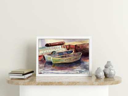 Watercolor painting Boat dock Dziuba K.