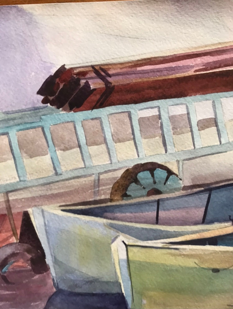 Watercolor painting Boat dock Dziuba K.