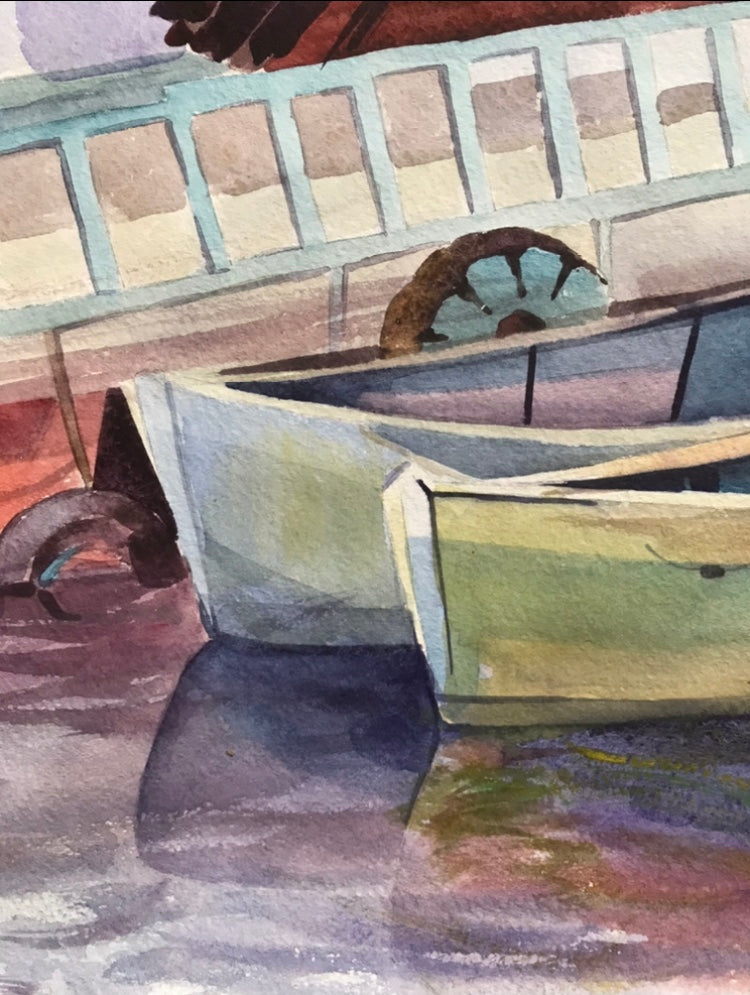 Watercolor painting Boat dock Dziuba K.