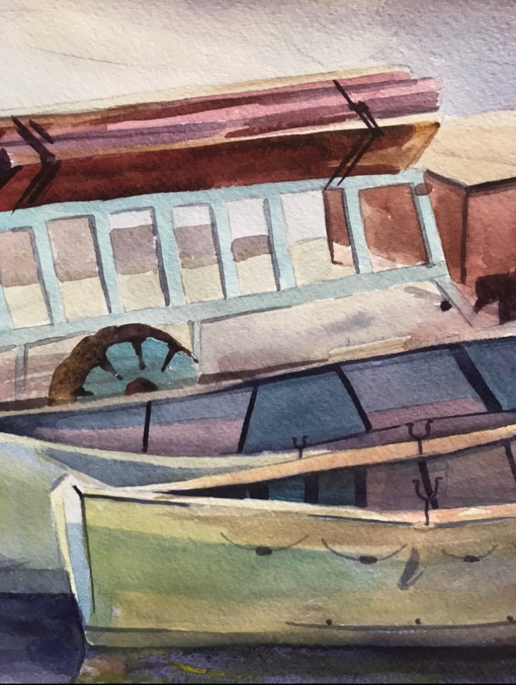 Watercolor painting Boat dock Dziuba K.