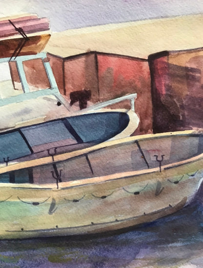 Watercolor painting Boat dock Dziuba K.