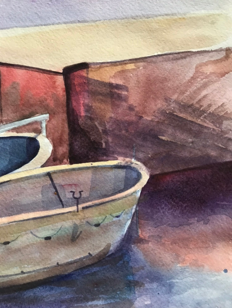 Watercolor painting Boat dock Dziuba K.