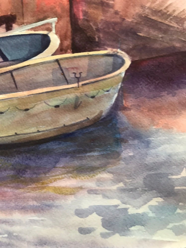 Watercolor painting Boat dock Dziuba K.