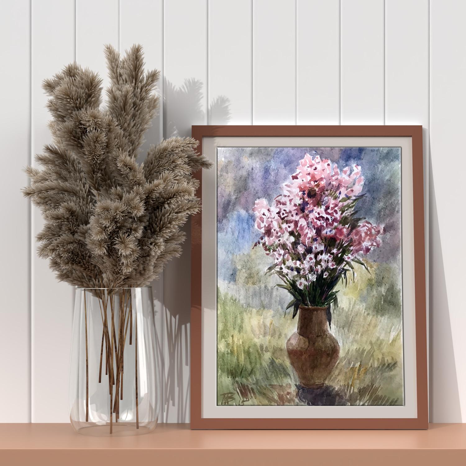 Watercolor painting Flowers in a vase