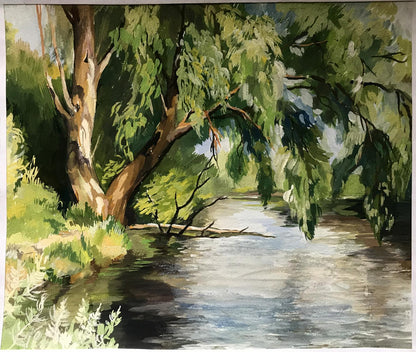 Oil painting City river Unknown artist