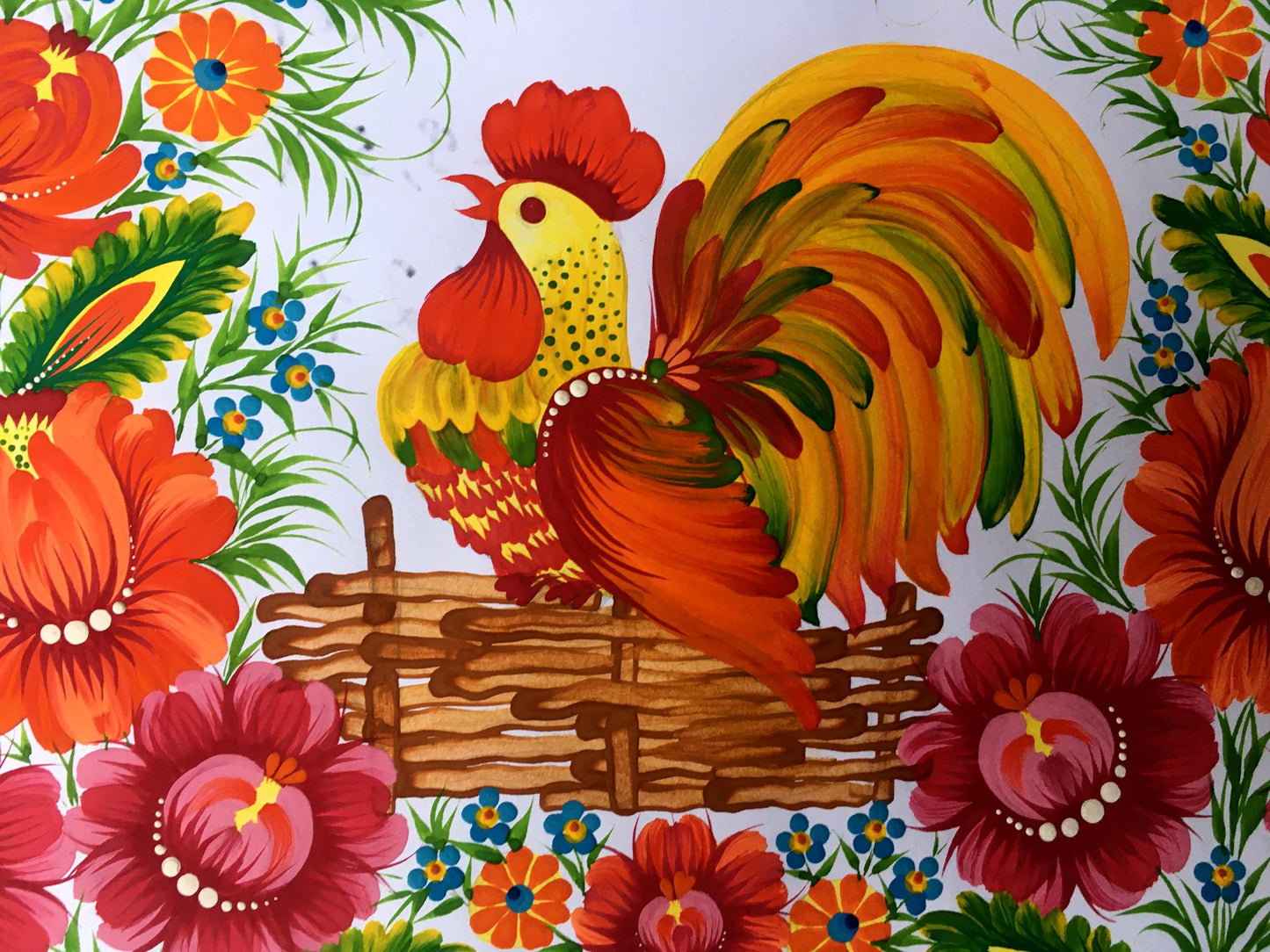 Acrylic painting Rooster portrait Trenbach K.