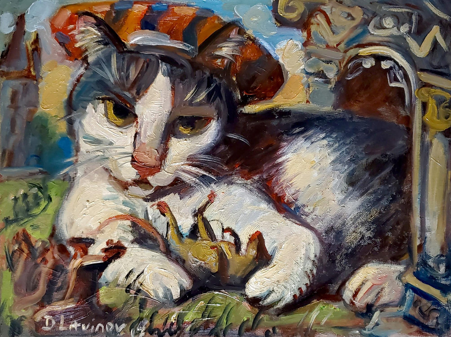 Oil painting A cat with a dead rat Litvinov Daniil Olegovich