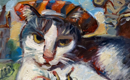 Oil painting A cat with a dead rat Litvinov Daniil Olegovich