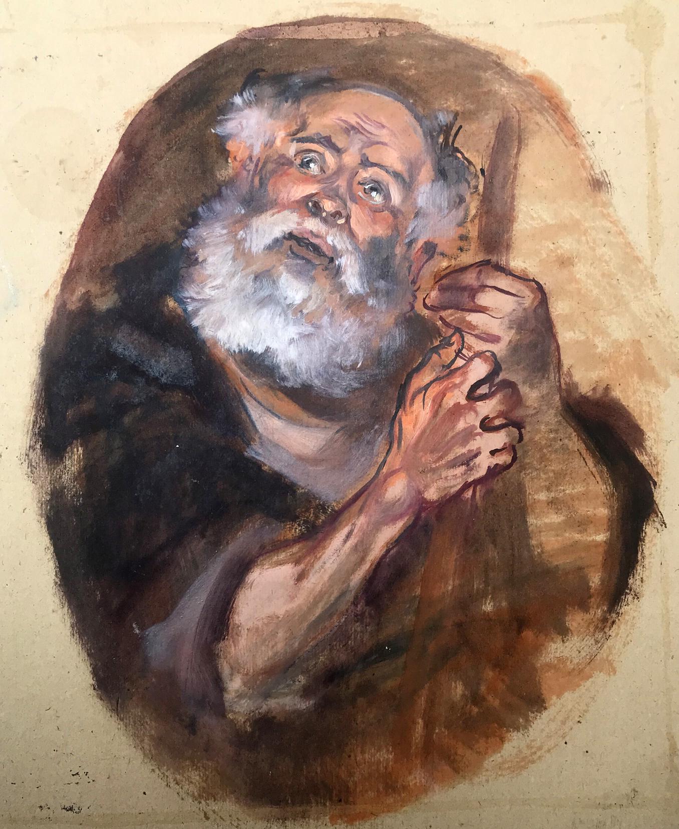 Oil painting Portrait of an old man with a cane Alexander Litvinov
