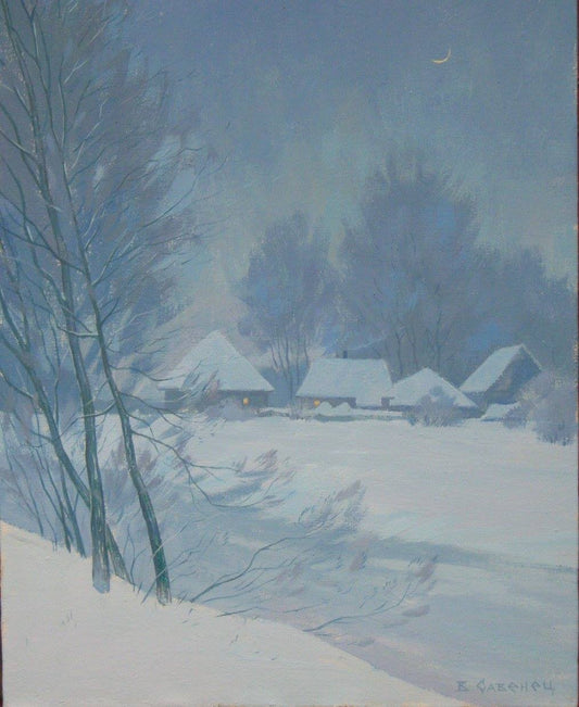 Acrylic painting Night winter romance Savenets Valery