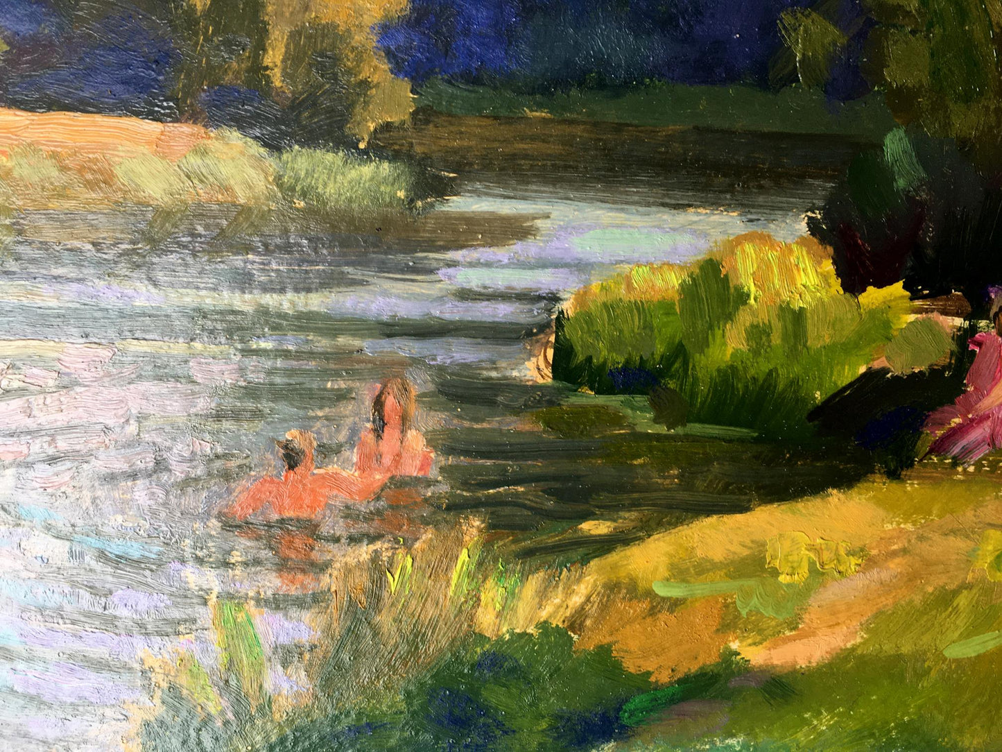 Oil painting Rest by the river Batrakov Vladimir Grigorievich