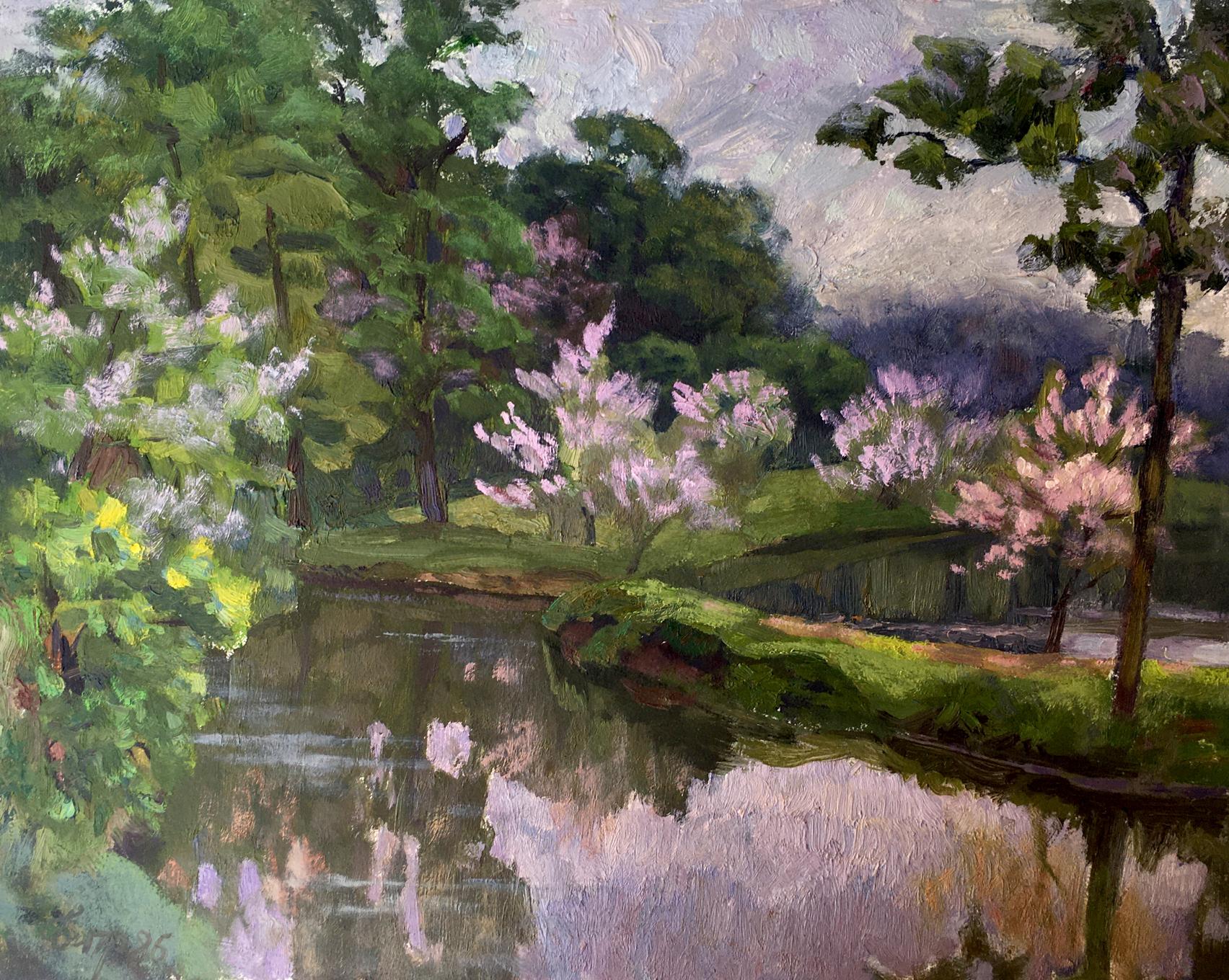 Oil painting Spring lake in the forest Vladimir Batrakov