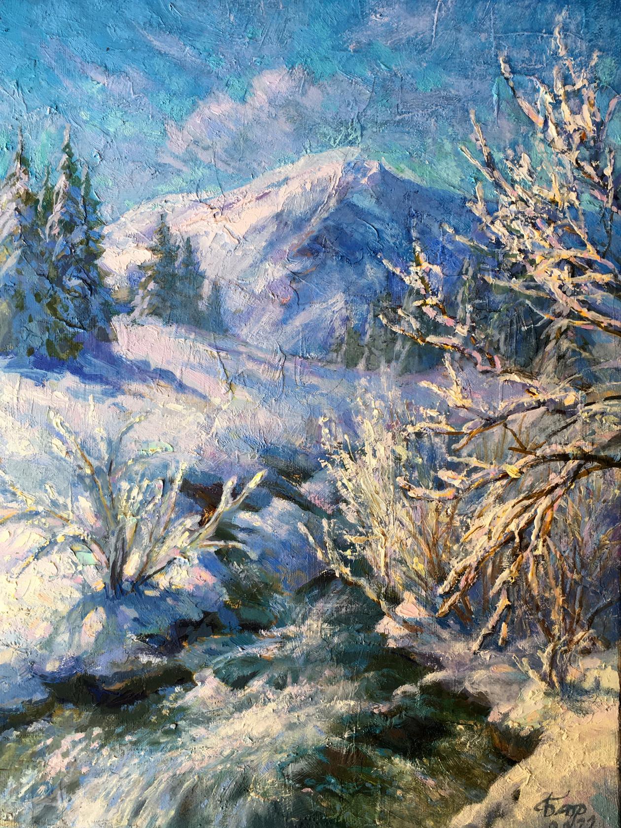 Oil painting Winter in the mountains Batrakov Vladimir Grigorievich