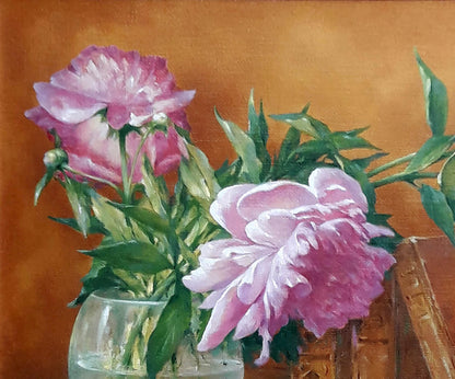 Oil painting Still life with pink peonies Vasily Korkishko