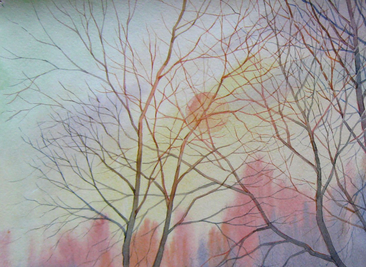 Watercolor painting Sunny winter morning Savenets Valery