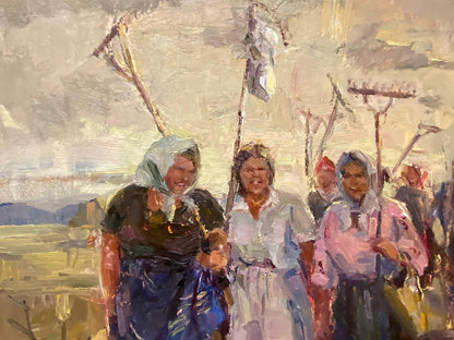 Oil painting Kolkhoz women Unknown artist