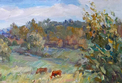Oil painting Horses on the lawn Kovalenko Ivan Mikhailovich
