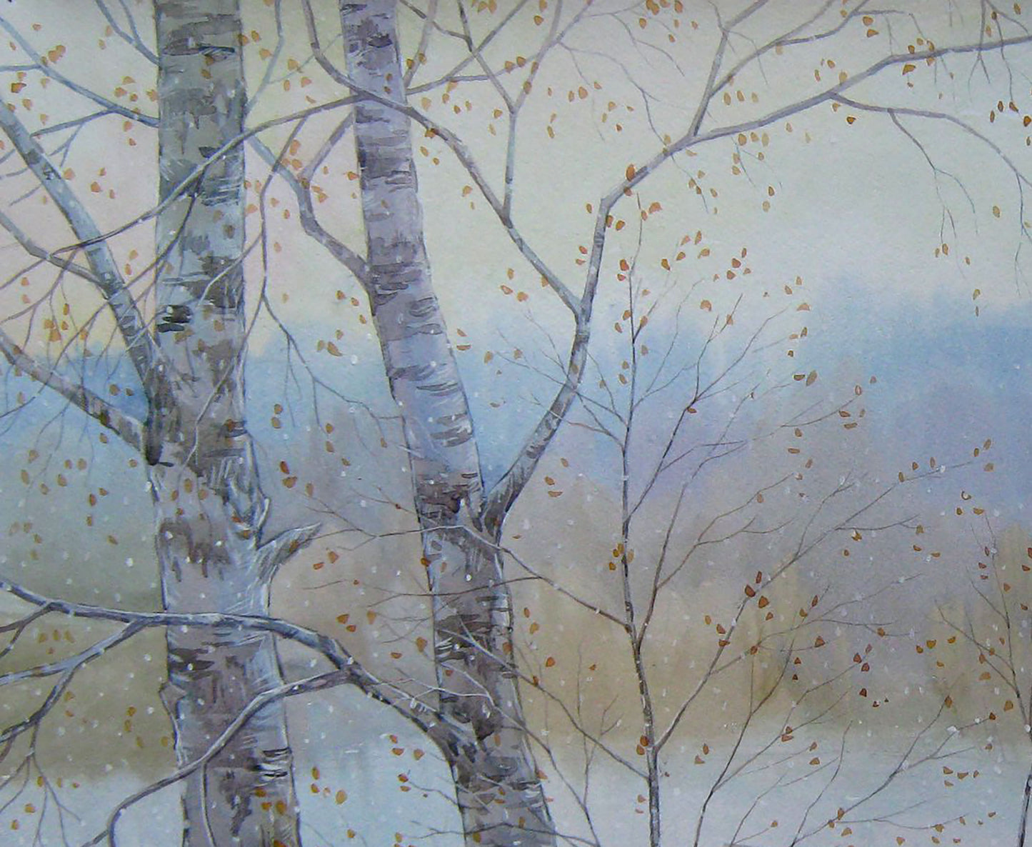 Watercolor painting Snow goes Savenets Valery