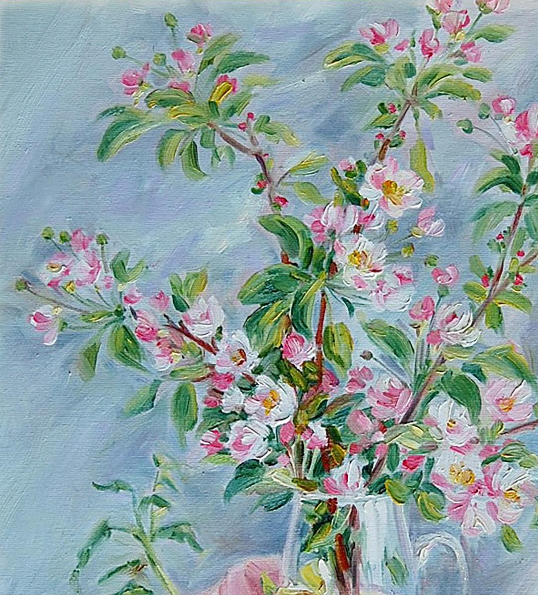 Oil painting Blossoming Flowers still life  