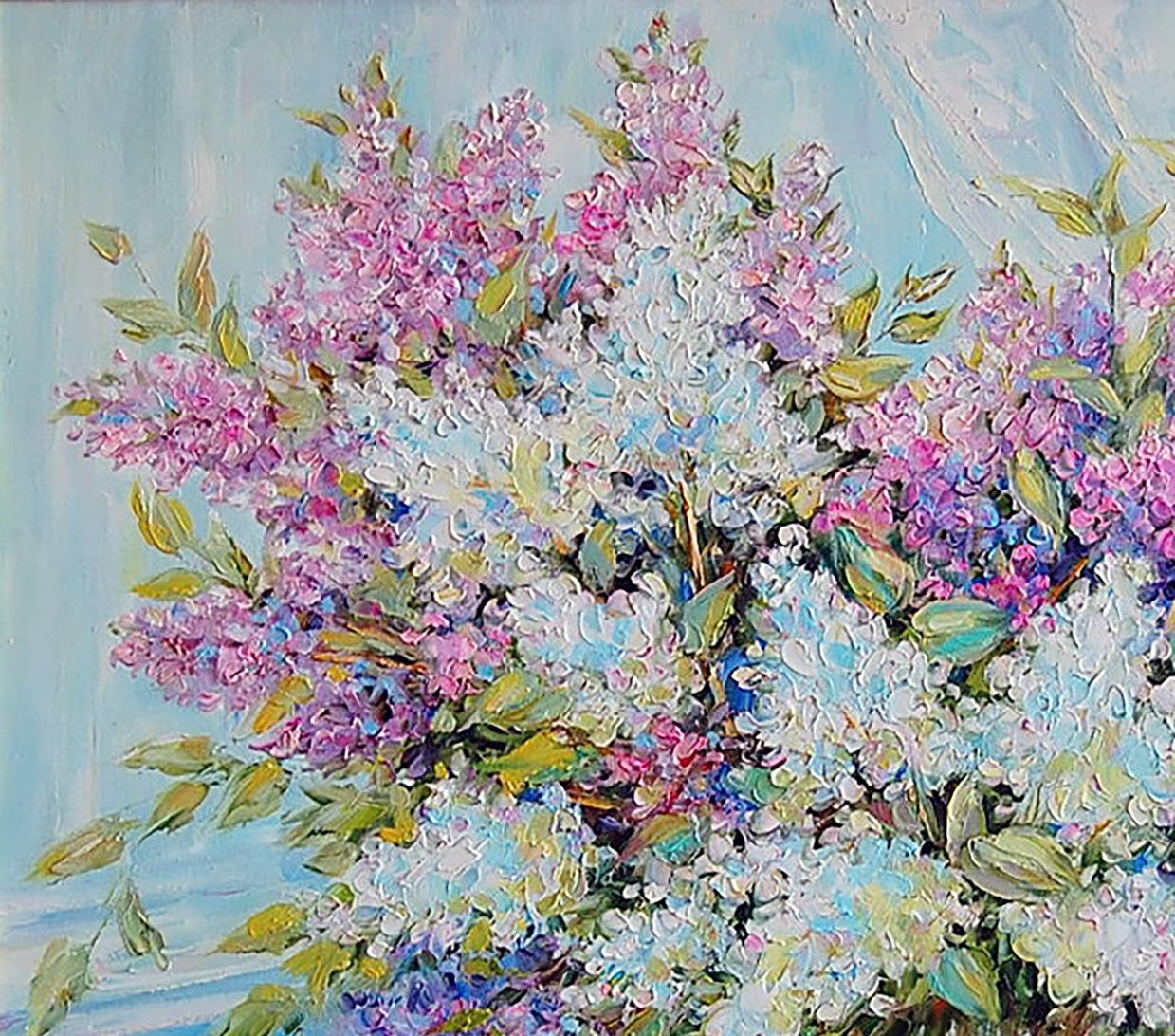 Oil painting Lilac still life  