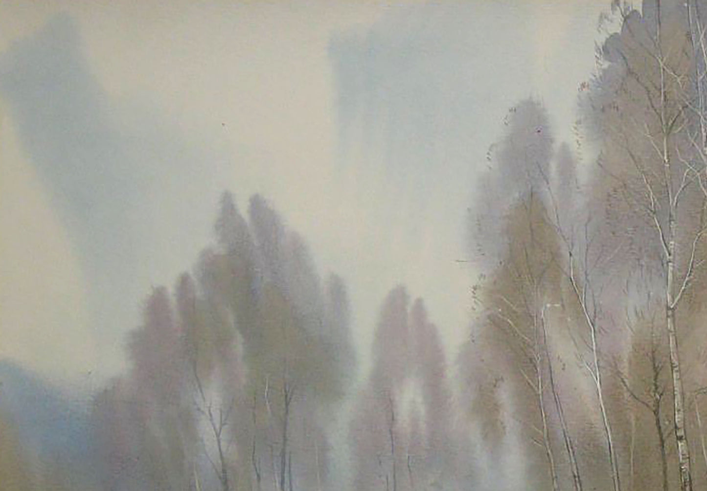 Watercolor painting April birch thicket Valery Savenets