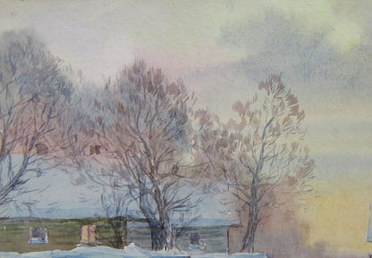 Watercolor painting Winter evening Savenets Valery