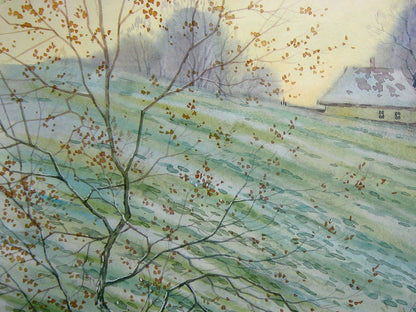 Watercolor painting The first snow Savenets Valery