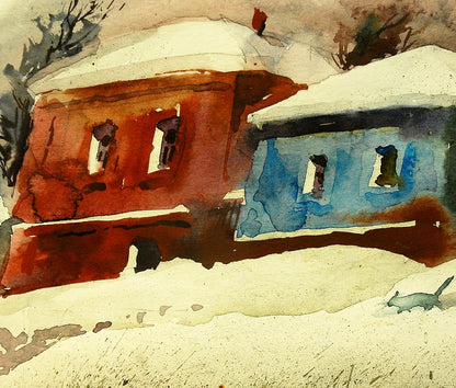 Watercolor painting Winter motif Egor Shvachunov