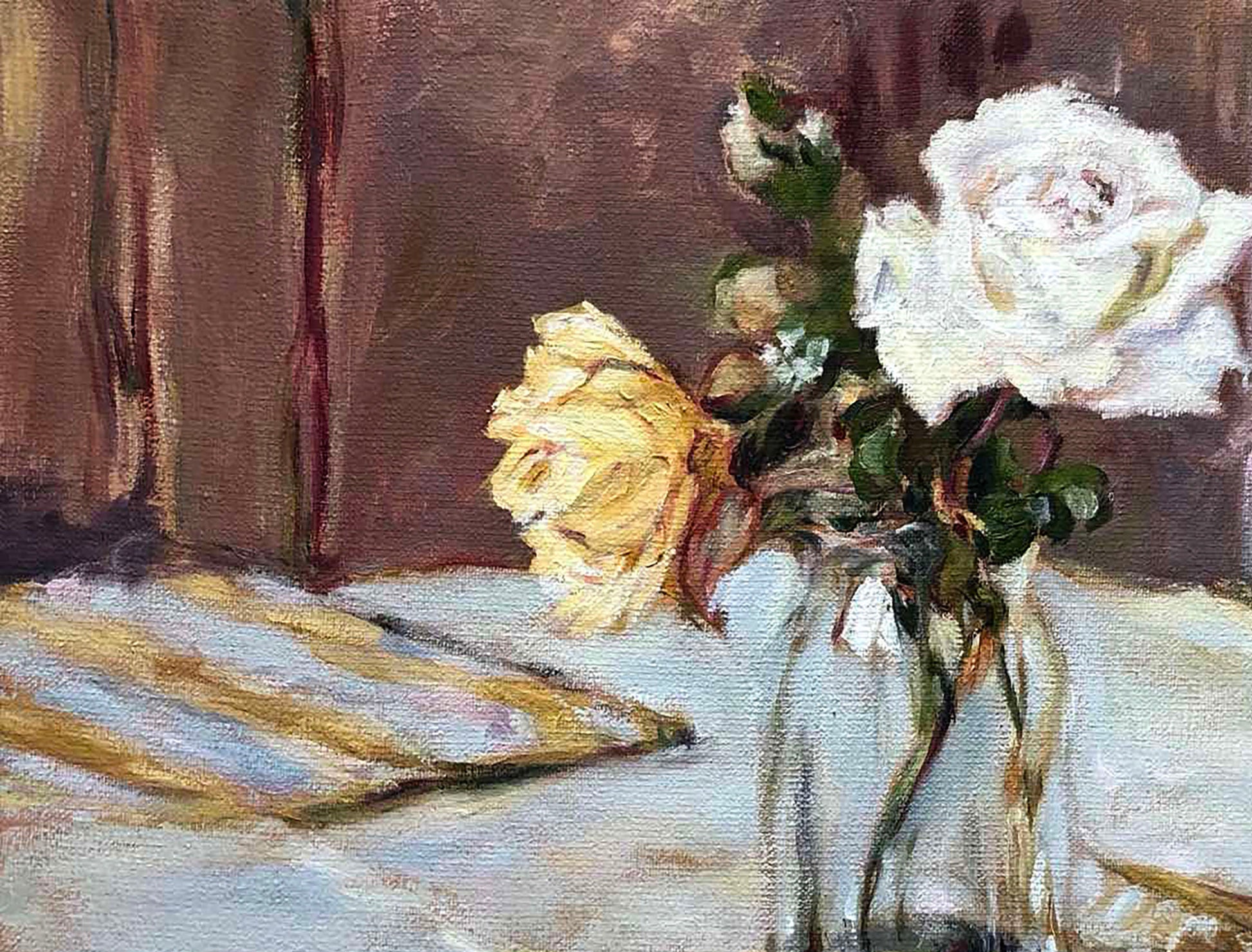 Oil painting Roses Flowers in a glass vase Olesia Osnach