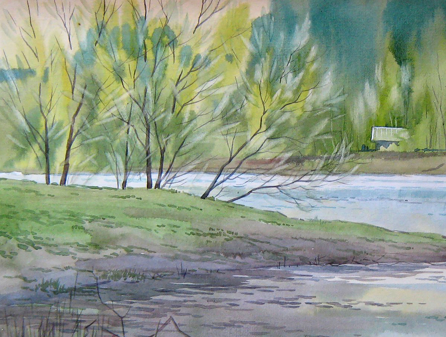 Watercolor painting Spring landscape Savenets Valery