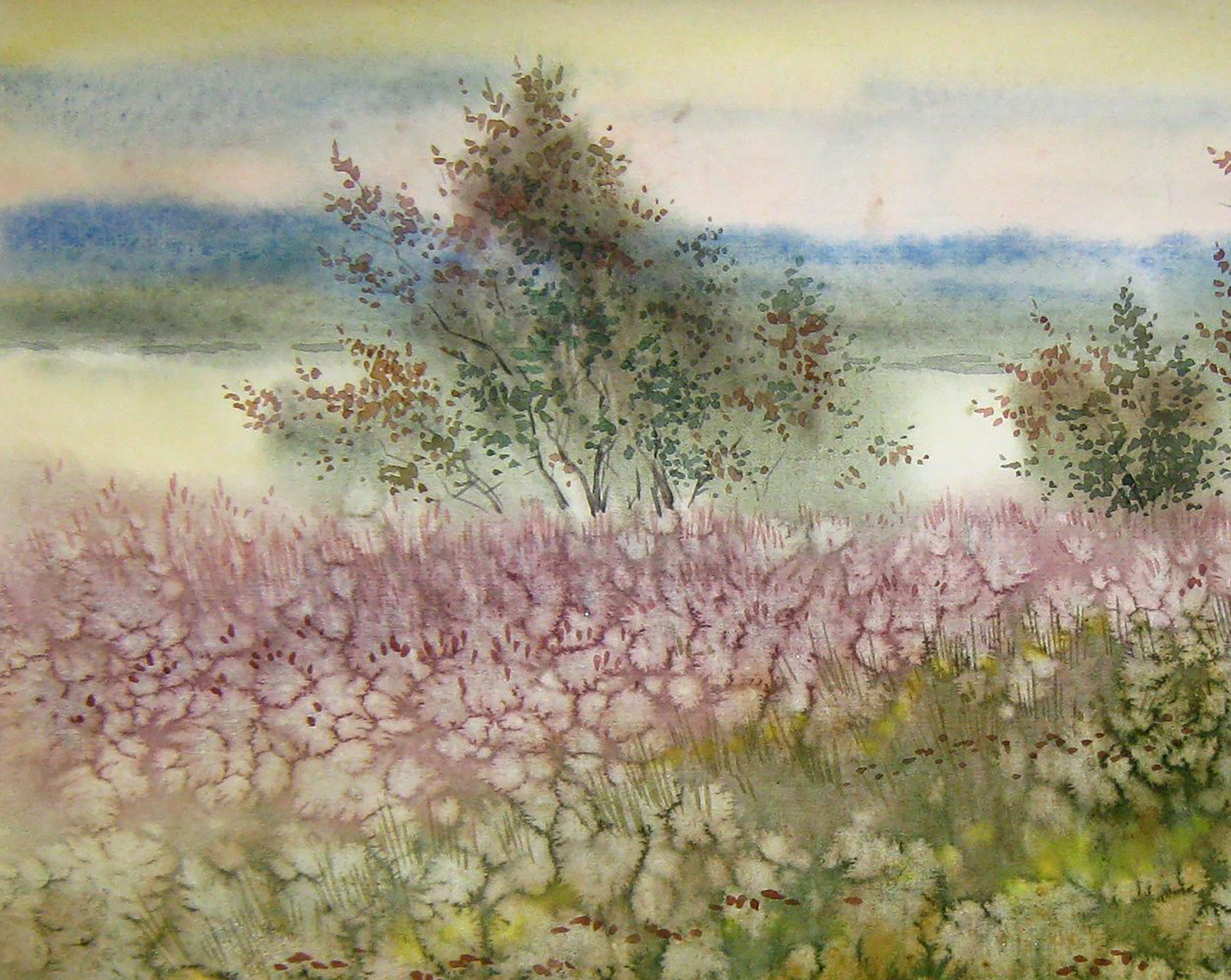 Vibrant watercolor painting titled "Blooming Grass" by Valery Savenets