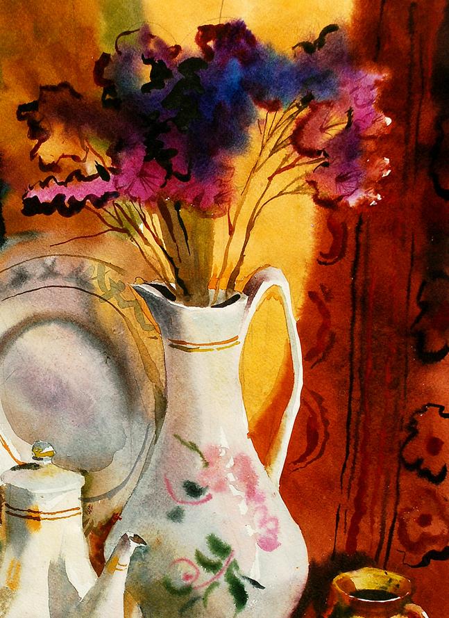 Watercolor painting Warm still life with flowers Egor Shvachunov