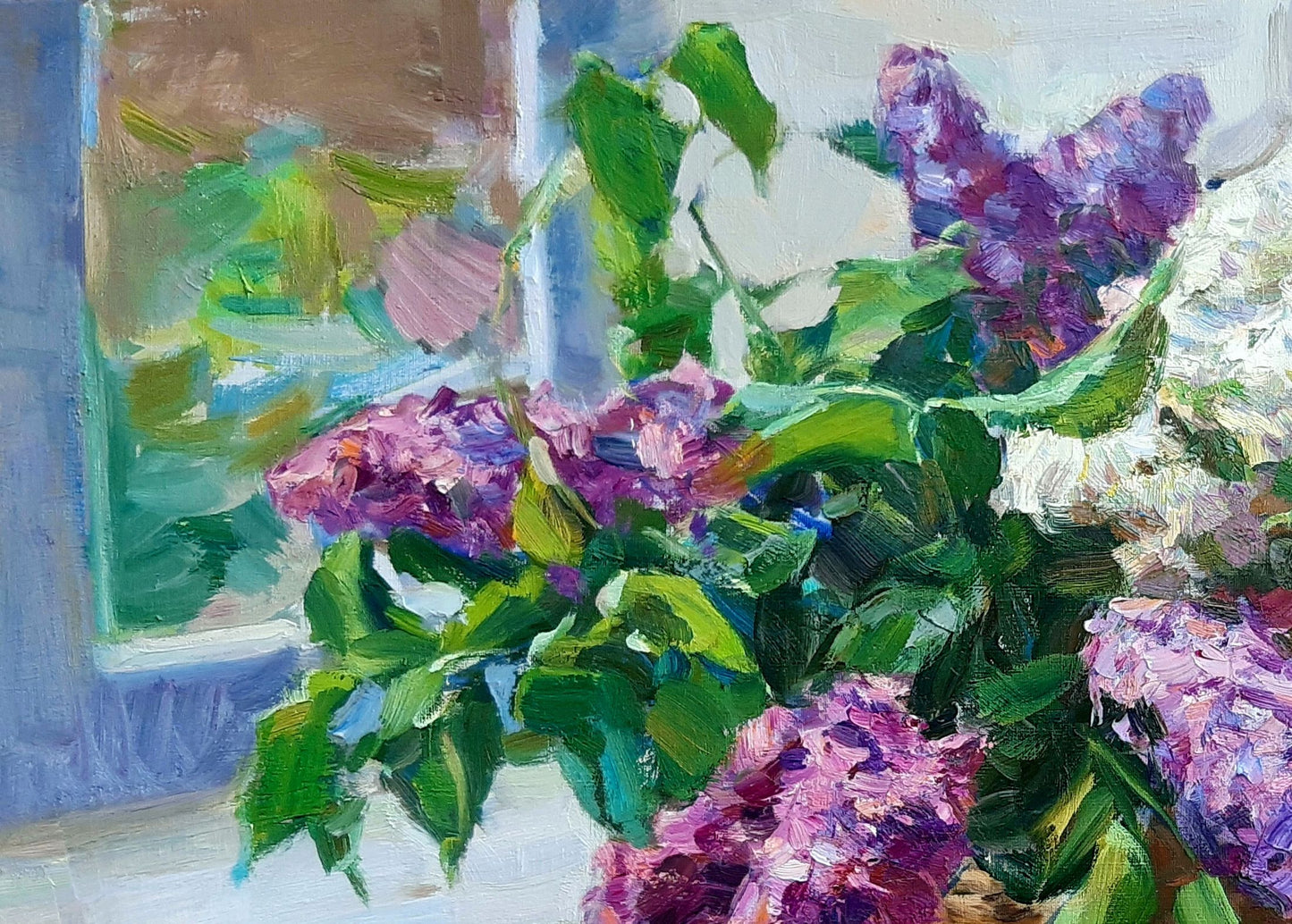 Oli painting Lilac by the window Pereta Vyacheslav