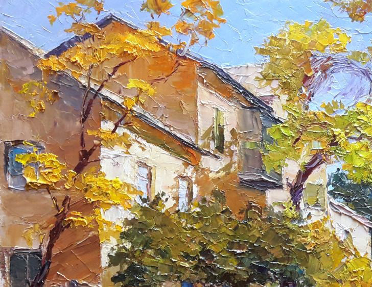Boris Petrovich Serdyuk's oil painting depicts "Autumn in Kremenchuk"