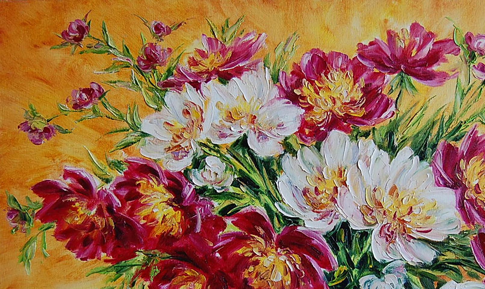 Oil painting Peonies Flowers still life  