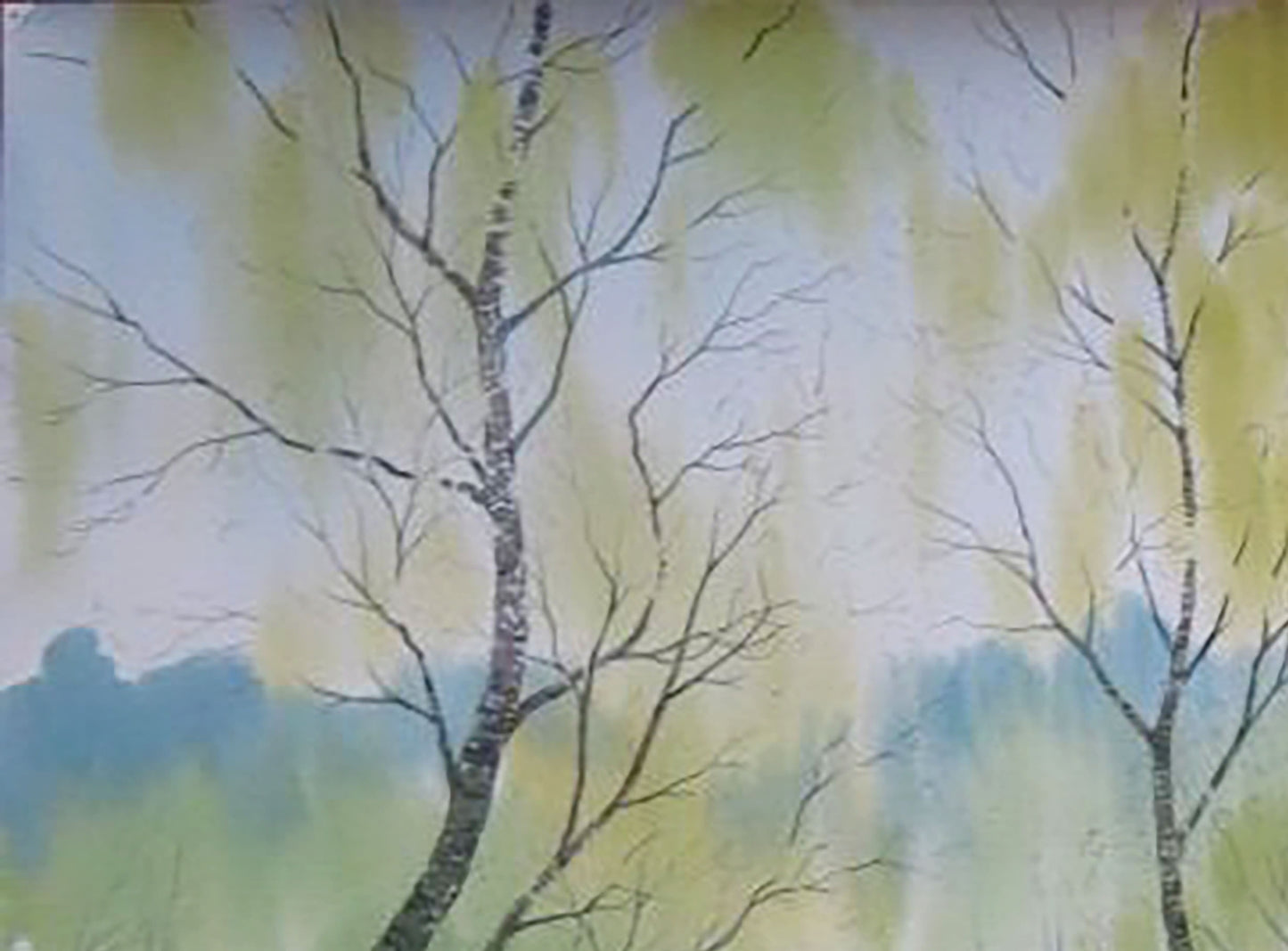 Watercolor painting Green spring trees Valery Savenets