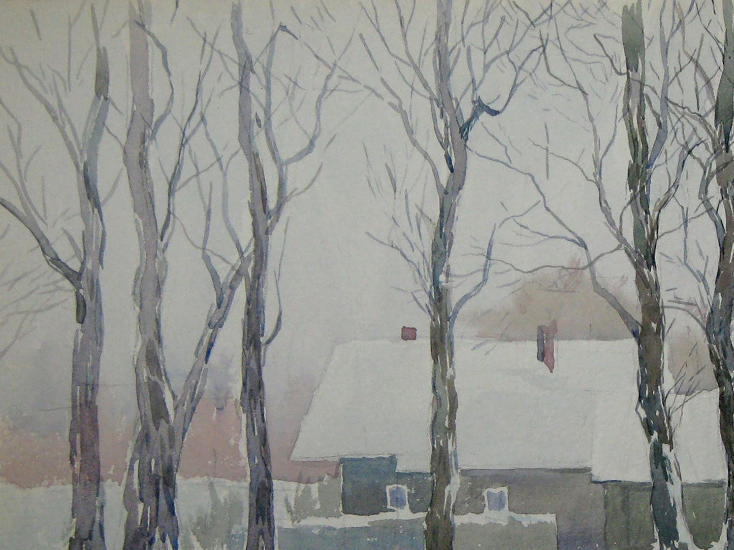Watercolor painting The first snow fell Savenets Valery